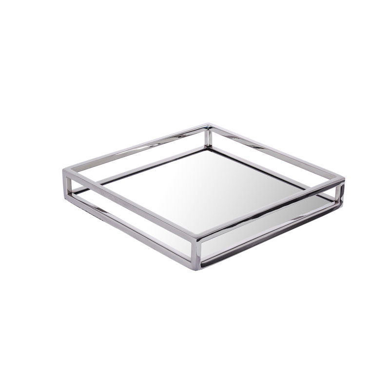 12" Silver Stainless Steel and Mirror Tray