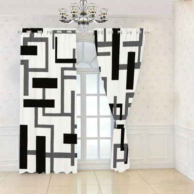 2 pièces rideaux occultants géométriques noir et blanc, rideaux de fenêtre à lignes abstraites, décor d'art moderne pour salon, chambre à coucher, cuisine, bureau à domicile