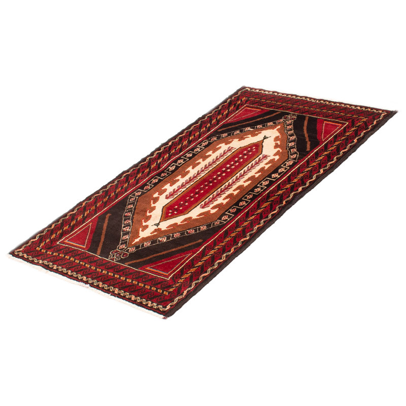 Tapis unique rouge de style années 1990 3 pi 3 po x 6 pi One-of-a-Kind