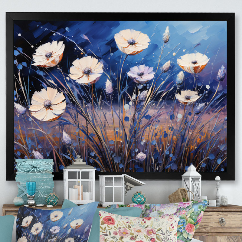 Bleu bleuet en cascade II - impression, H 16 po x l 32 po x P 1 po, Cadre simple noir
