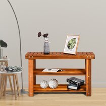 HomCom 3-tier Acacia Wood Shoe Rack Bench for Boots Entryway Shoe