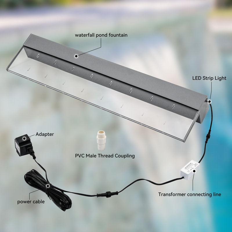 Acrylic Weather Resistant Pool Fountain with Light, 36" H x 3" W x 4.7" D