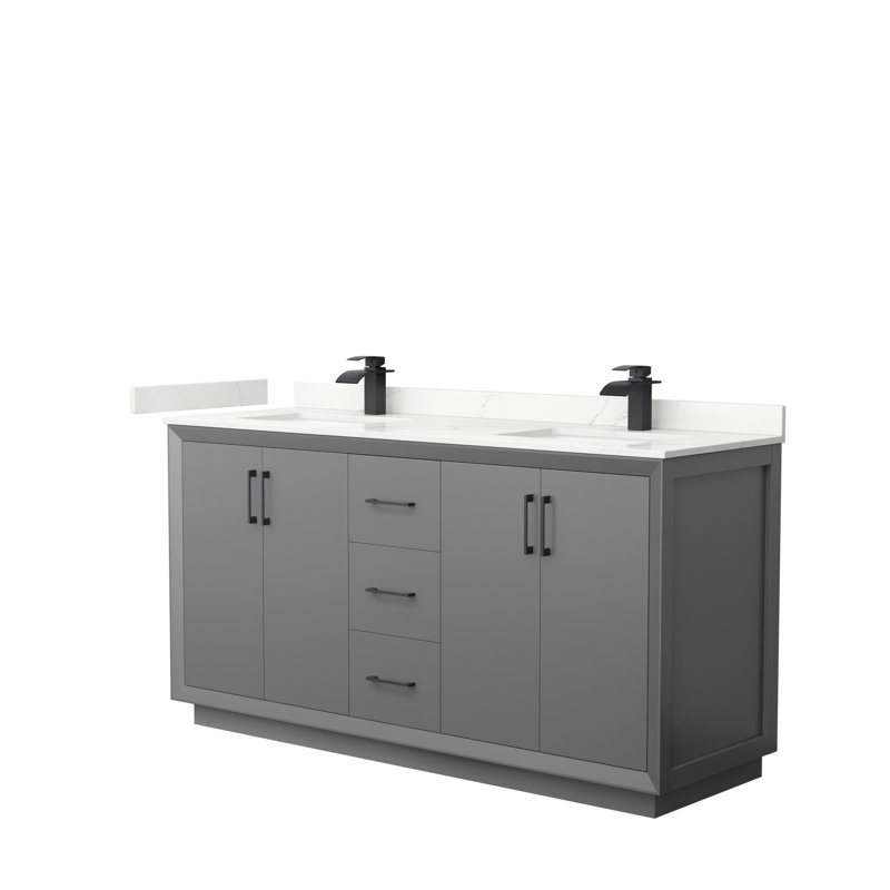 Strada 66'' W Double Vanity, Brushed Nickel, Dark Gray, Giotto Quartz