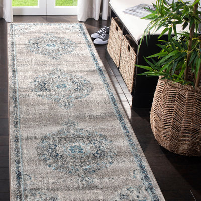 Nieve Bordered Medallion Durable Performance Blue/Gray Area Rug