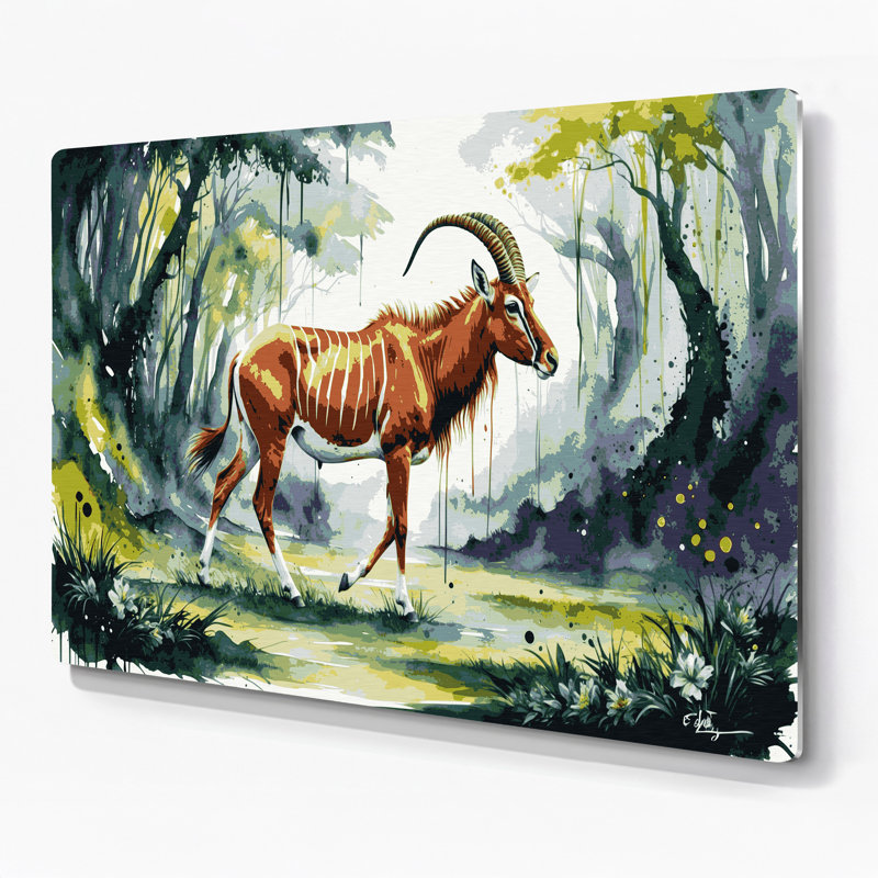 Faune bongo, art mural en métal beige, H 24 po x l 36 po