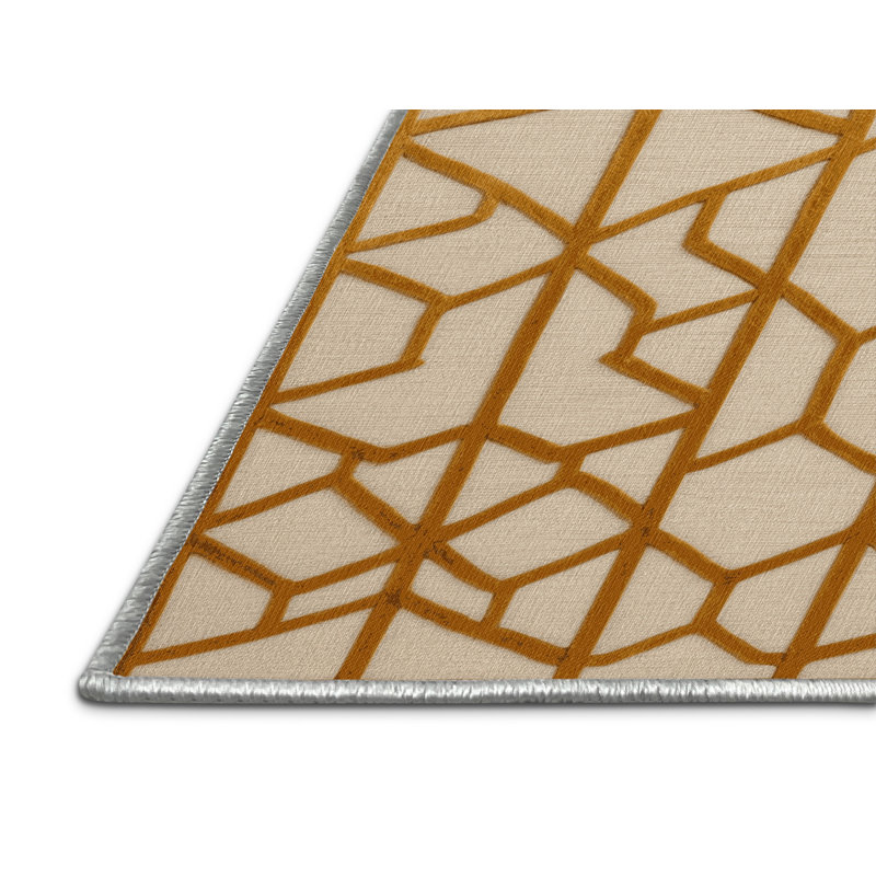 Machine Washable Trellis Beige Area Rug, Round 7'