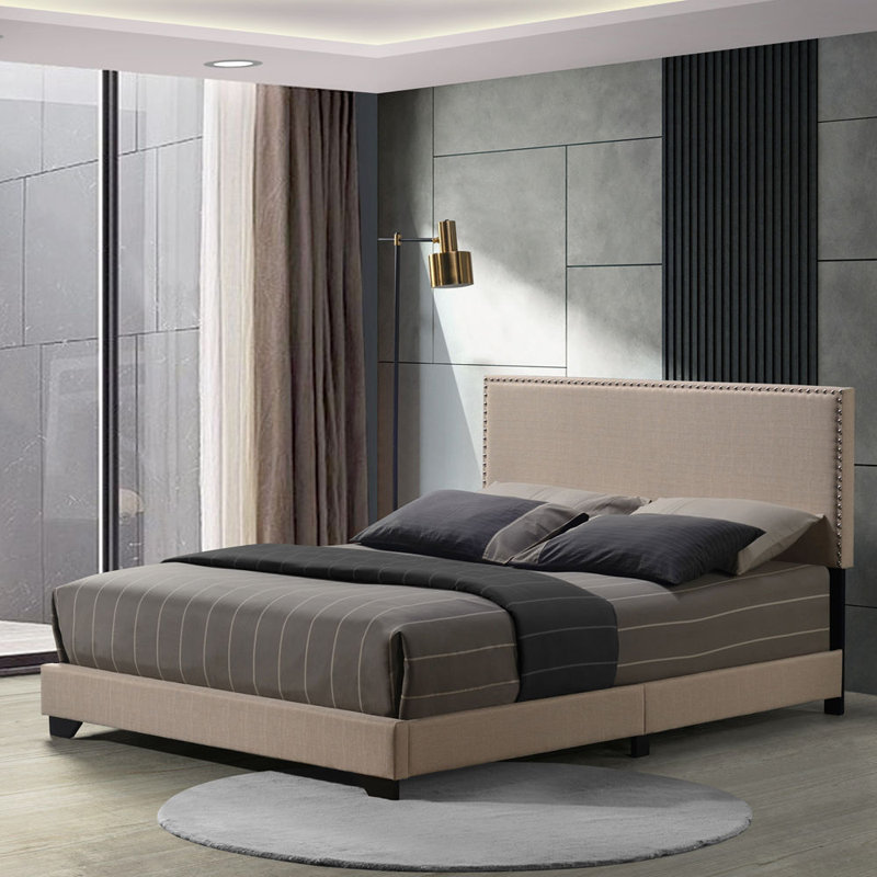 Leandros Fabric Queen Bed, Beige