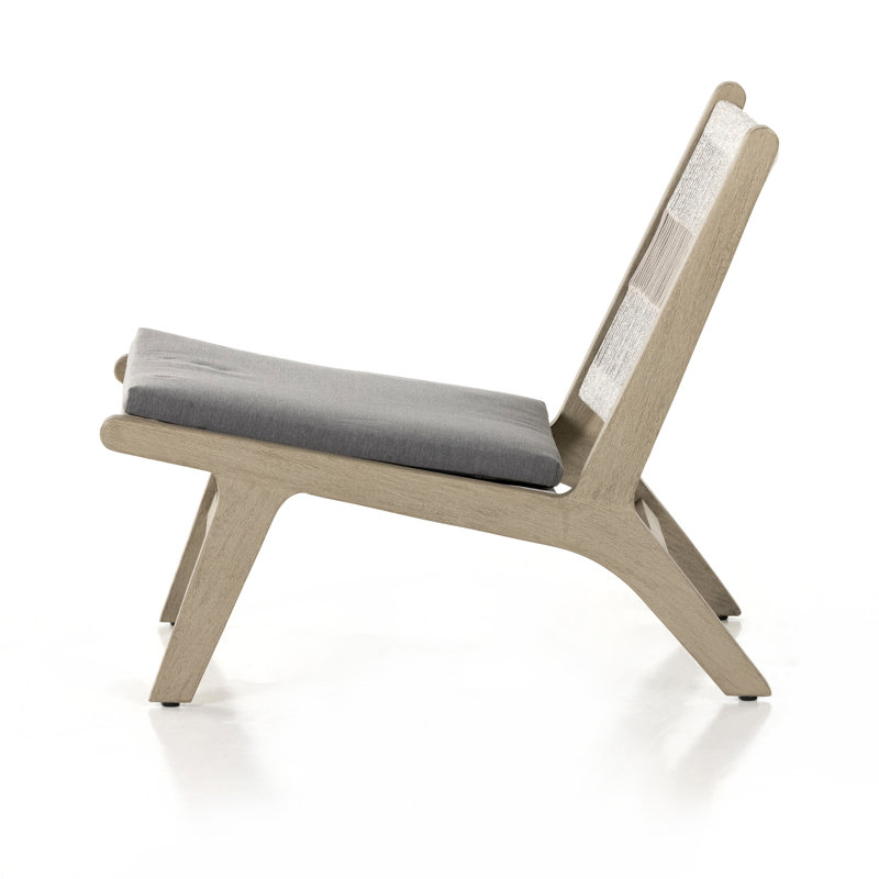 Julian Outdoor Teak Lounge Chair, Weathered Gray, Heathered Gray Rope