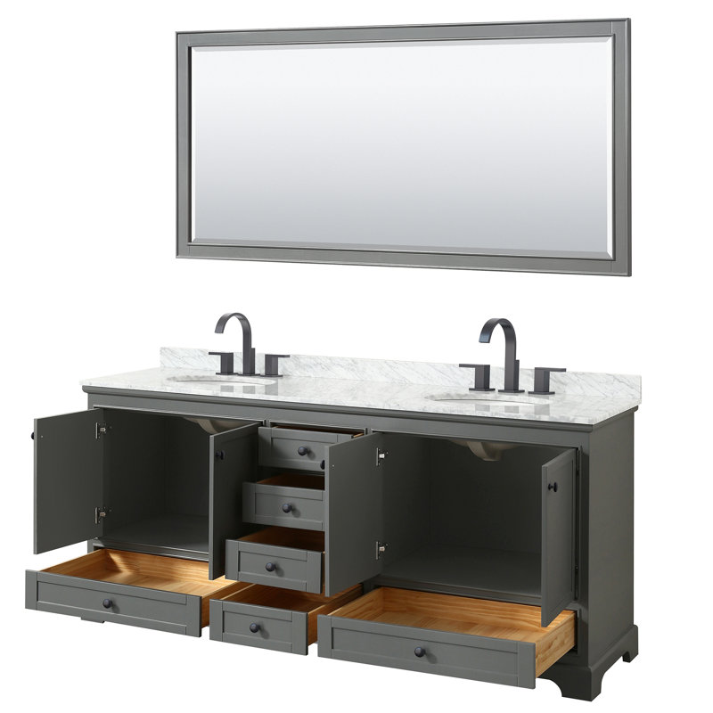 Ensemble de meuble-lavabo double 80 "avec miroir Deborah, Gris foncé, Noir mat