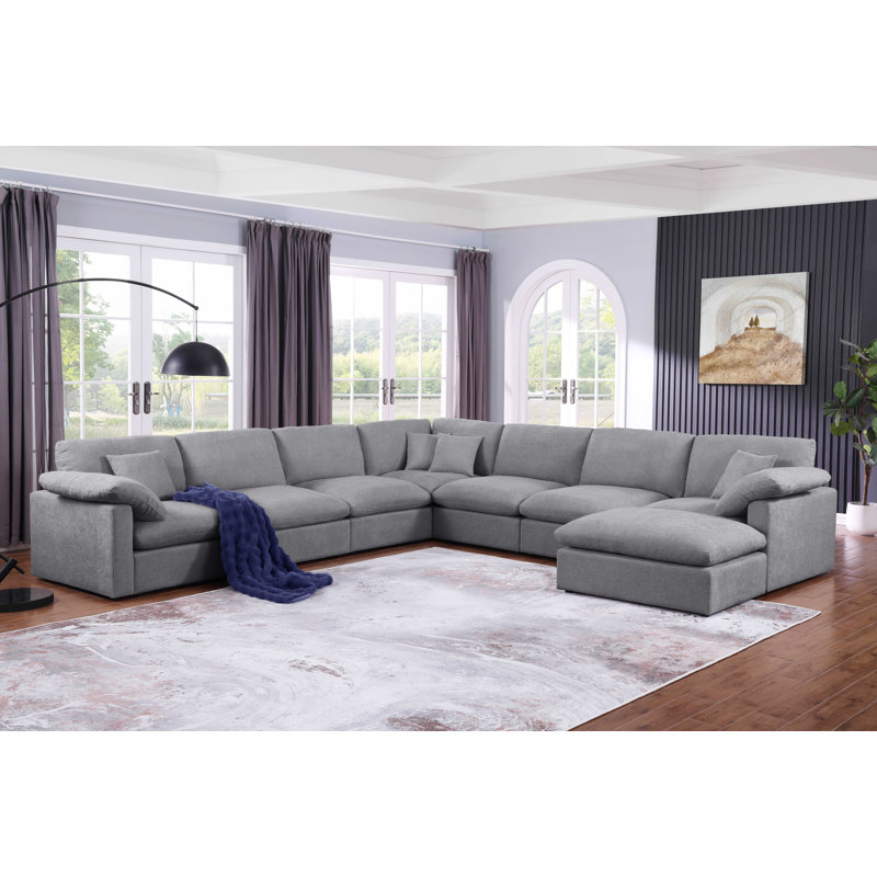 Canapé modulaire en coin surdimensionné de 8 pièces de 145 po, Mélange de lin gris