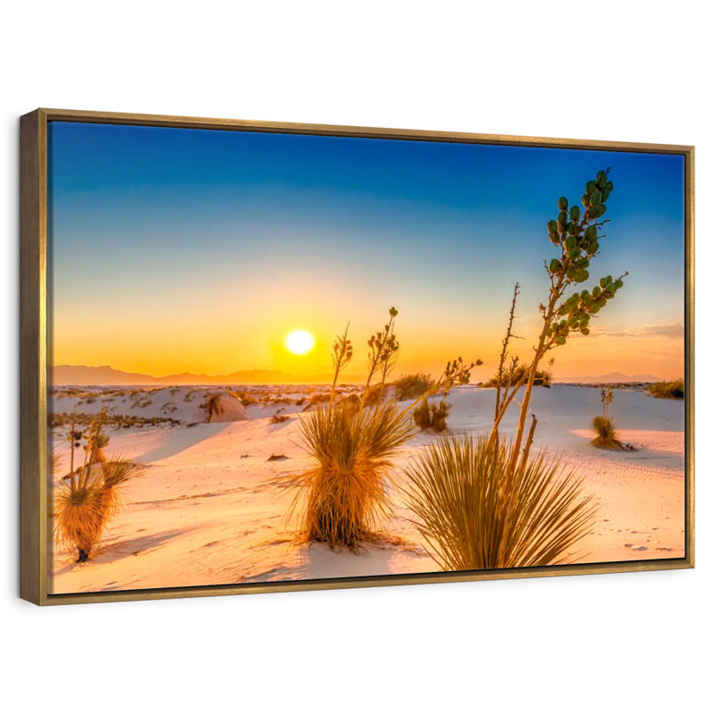 Coucher de soleil White Sands, Cadre flottant doré, 25 po x 17 po