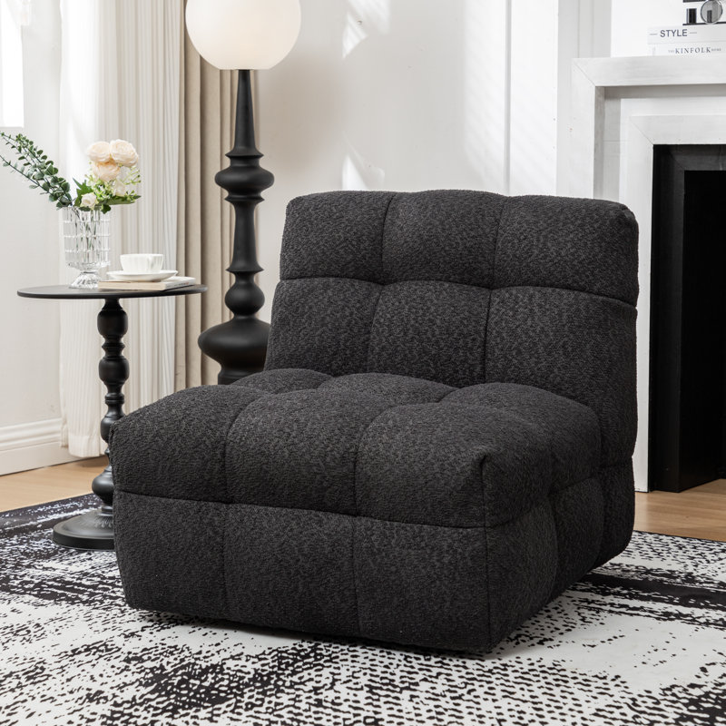 Avdul 28.5 Wide Armless Tufted Swivel Chair, Black