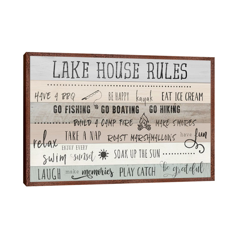 Lake House Rules - Print on Canvas, Classic Brown Wood Framed, 101.6 cm H x 66.04 cm W