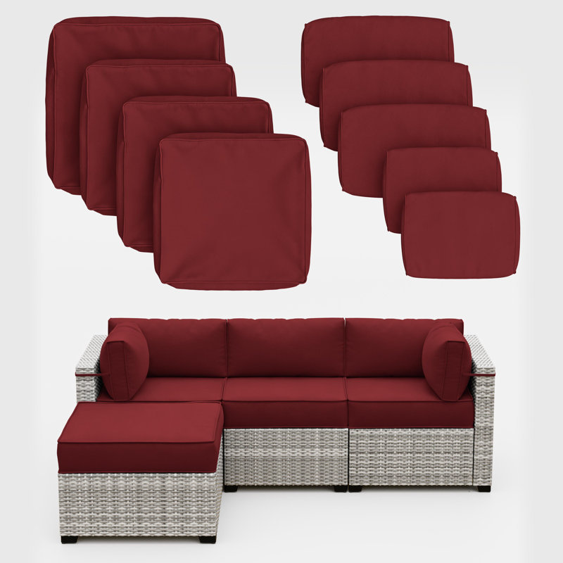 9-Piece Outdoor Cushion Cover Set (Set Of 3 Seats , 5 Backs, 1 Footrest)， Only Covers, Burgundy