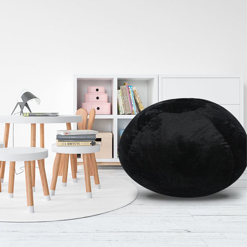 Fauteuil à billes en velours noir 4 pi, pour utilisation catégorisée, housse lavable, tissu extensible, fauteuil de chambre confortable, rembourré de mousse déchiquetée et de mémoire
