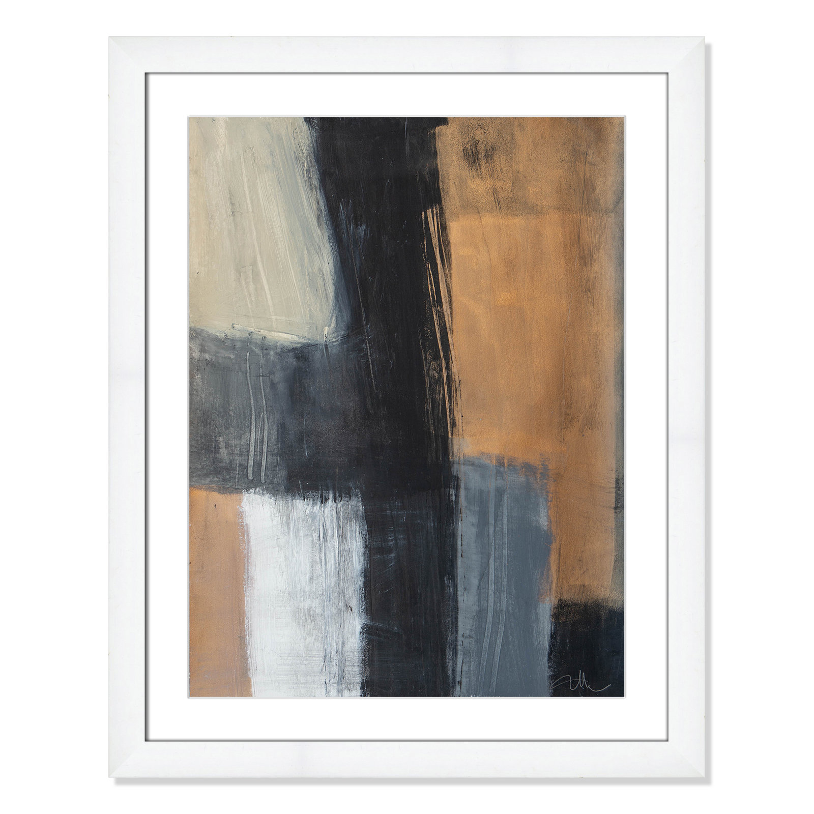 Calderon "Metallic Slate II" Print, 31" H x 25" W x 1.25" D  , White Cube Frame Matted
