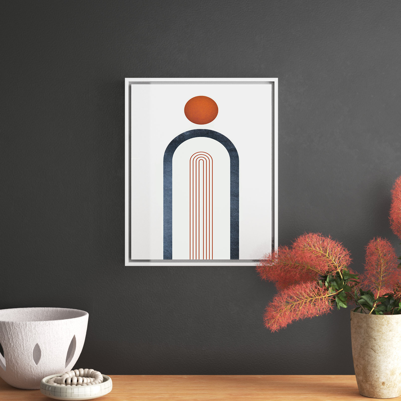 Maguire "Minimalist Midcentury Orange Navy I" Print, 21.5" H x 17.5" W x 2" D, White Framed