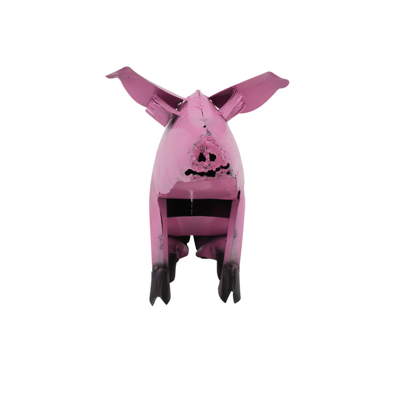 Figurine de cochon assis en métal recyclé Glenburn, Rose
