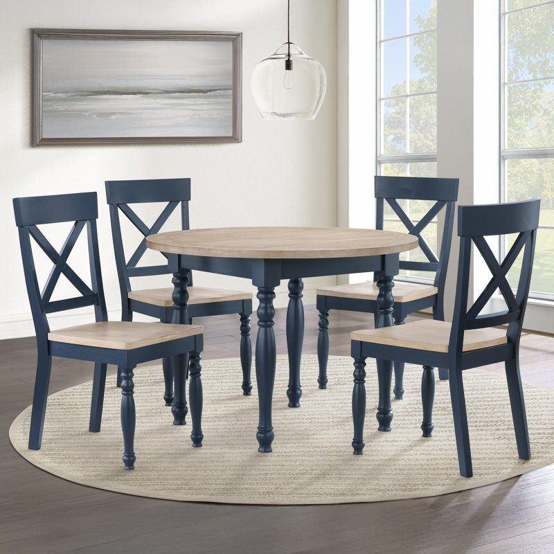 Darcy 42" Round Wood Dining Set, Blue