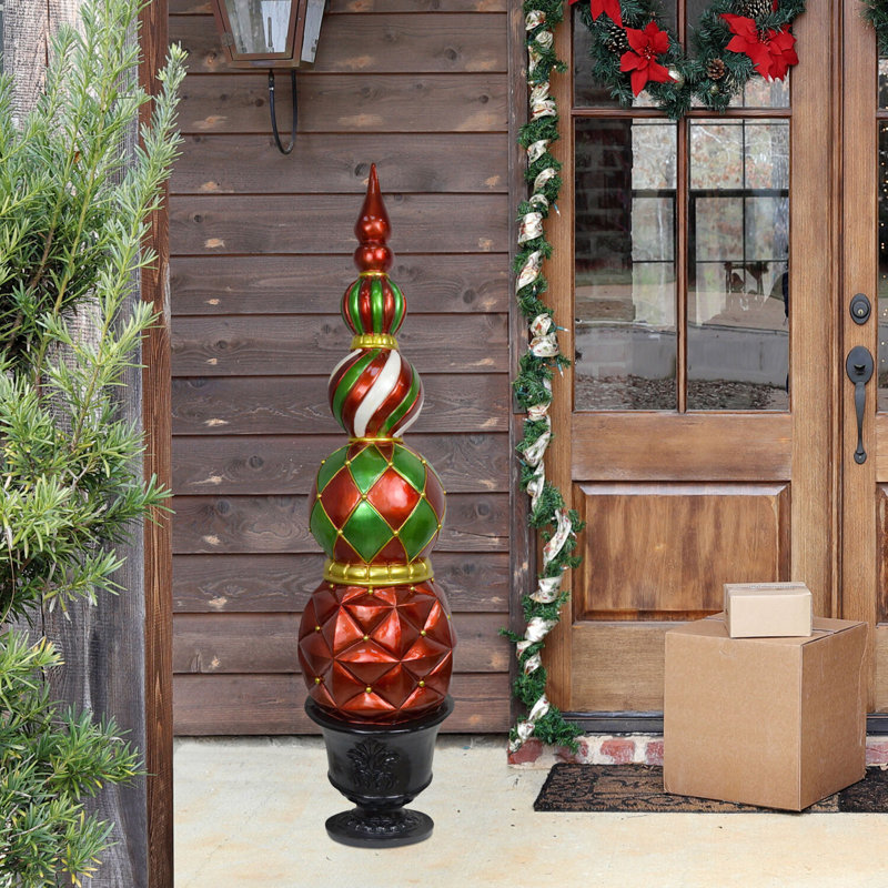 Fraser Hill Farm 50-in. Resin Ball and Finial Topiary in Pedestal Urn