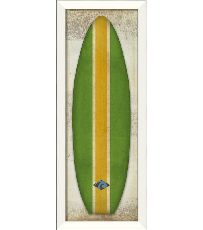« malibu classic », impression encadrée en jaune et vert Surfboard