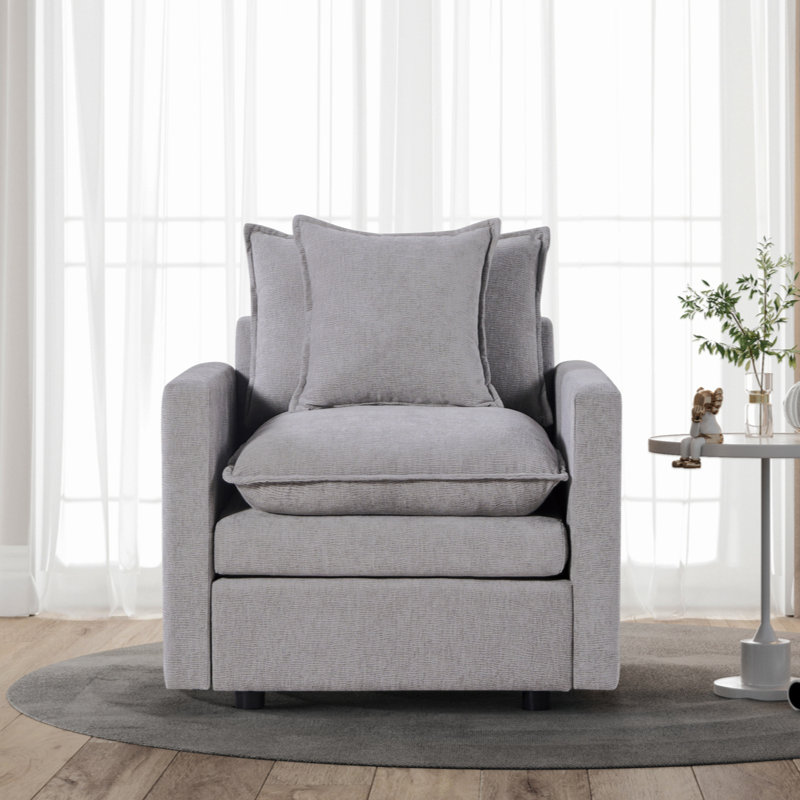 Chenille  Fabric Comfy Deep Single Seat Sofa Upholstered Reading Armchair, Gray