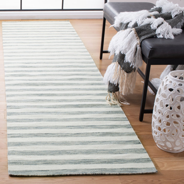 Waukena Hand Woven Flat Weave Wool/Cotton Striped Rug in Ivory/Gray