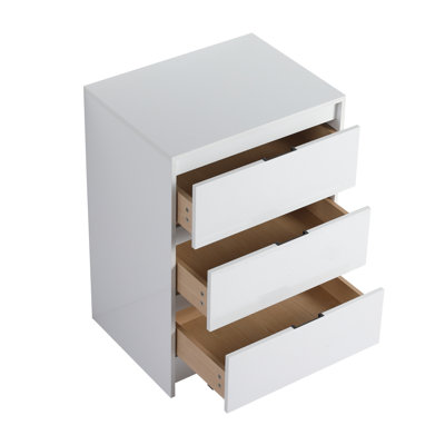 24" Freestanding Bathroom Storage Cabinet, 3-Soft Close Drawer, Glossy White,(KD-Packing)