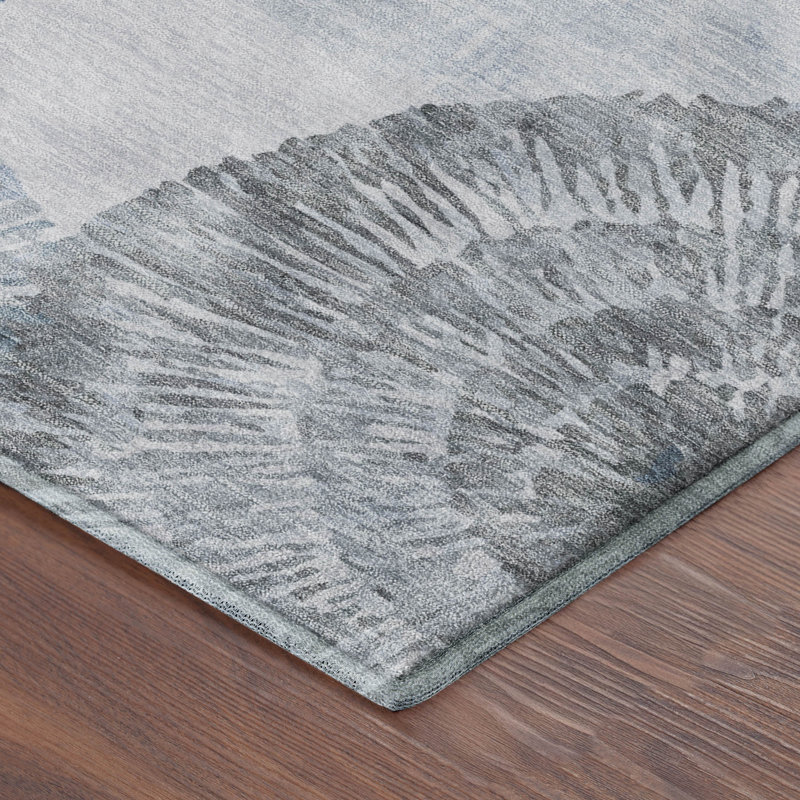 Premium Machine Washable Mayfield AMF2351 Abstract Rug, Denim, 1'8" x 2'6"