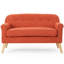 Confortable pour les soirées de détente, recouvert de tissu, roulé, pattes de bouleau au fini brun, l 50,28 po x P 29,4 po, H 32,11 po, revêtement en tissu orange, avec roulettes d'accoudoirs subtiles et brun