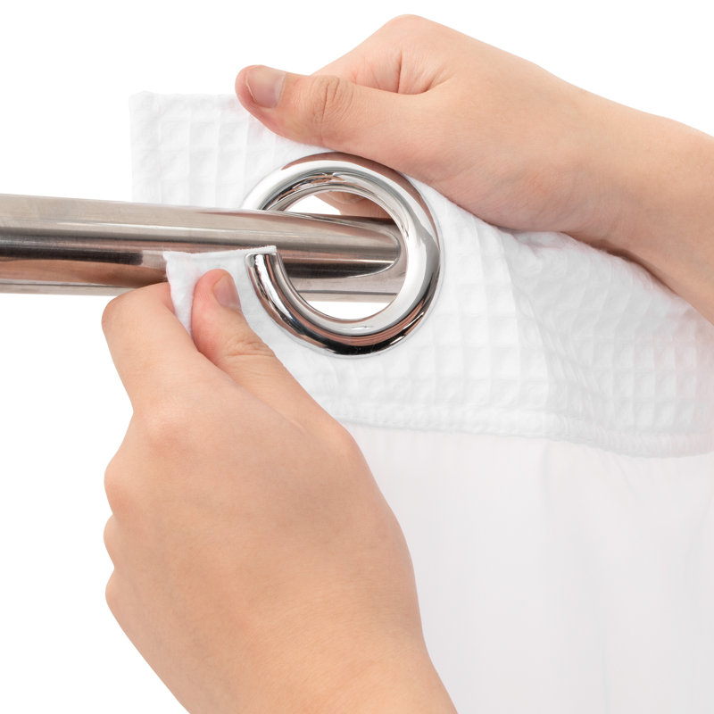 Cotton Blend Waffle Shower Curtain with Liner Included, White, 74" H x 71" W