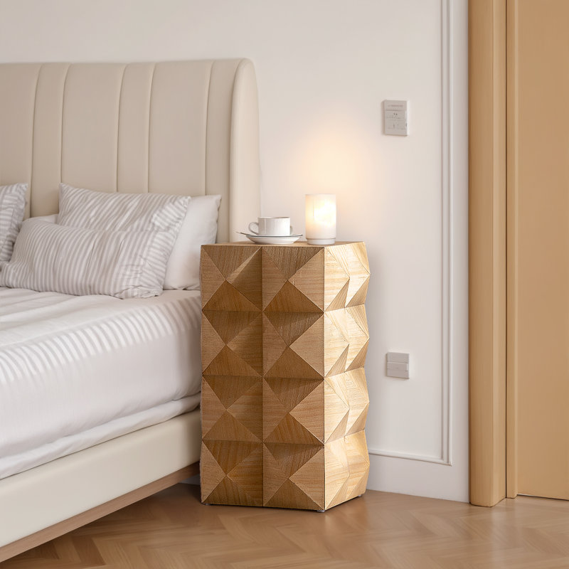 Table d'appoint rétro à motifs tridimensionnels de 23,62 po de hauteur, mobilier rétro, noir, Naturel