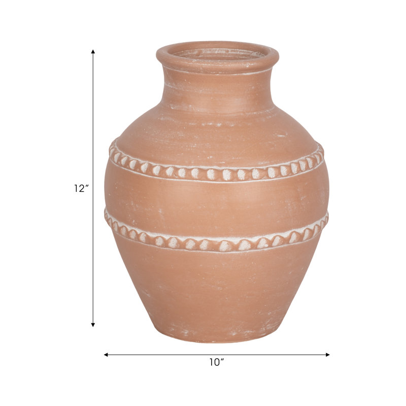 Decorative Vase Handmade Pottery Terracotta Artisan Style Traditional Craft Textured Detailing Classic Silhouette Rustic Pot Ceramic Accent Handcrafted Organic Form Vintage Inspired Design
