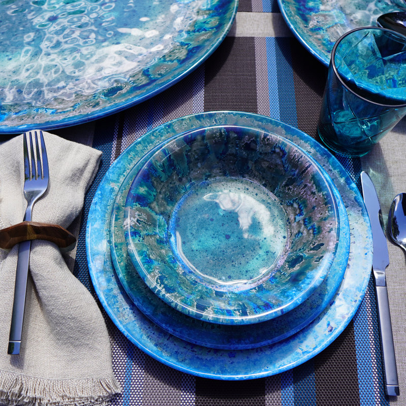 Radiance Teal 12-Piece Heavyweight Melamine Dinnerware Set