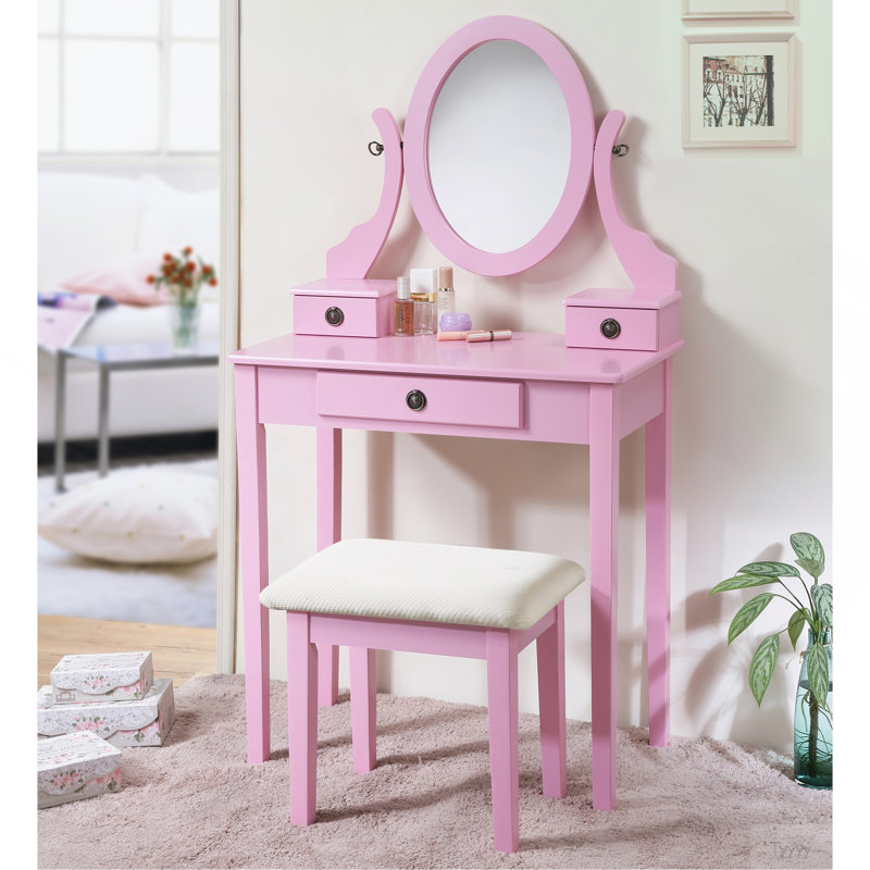 Ensemble coiffeuse et tabouret de maquillage Moniys, Rose