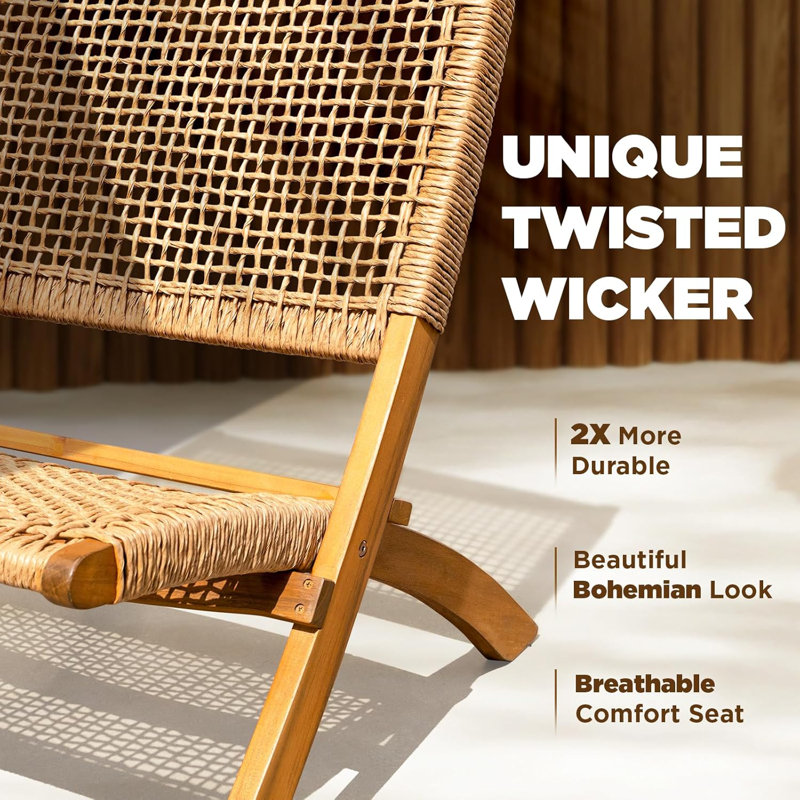 Solid Wood Twisted Wicker Foldable Reclining Bistro Set of 3
