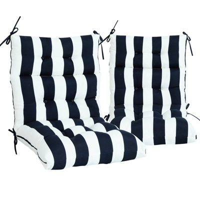 Coussins de chaise à haut dossier 2, imperméables pour chaises de bureau à domicile de patio, 44 x 22 x 4 pouces, bleu marine / blanc, coussins 2 pièces et robustes, 44 po x 22 po x 4 po, conception