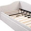 Lit de jour simple rembourré avec design en L et lit gigogne beige, lit flexible pour plusieurs espaces dans un très grand lit extensible