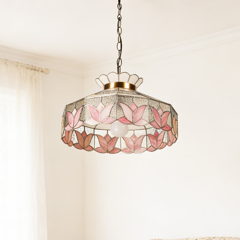 Tiffany Style Floral Hanging Lighting ,singe Head Stained Glass Pendant Light Fixture For Dining Room