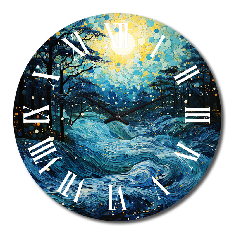 River majestueux cascade pointillisme - horloge murale abstraite, Très grand