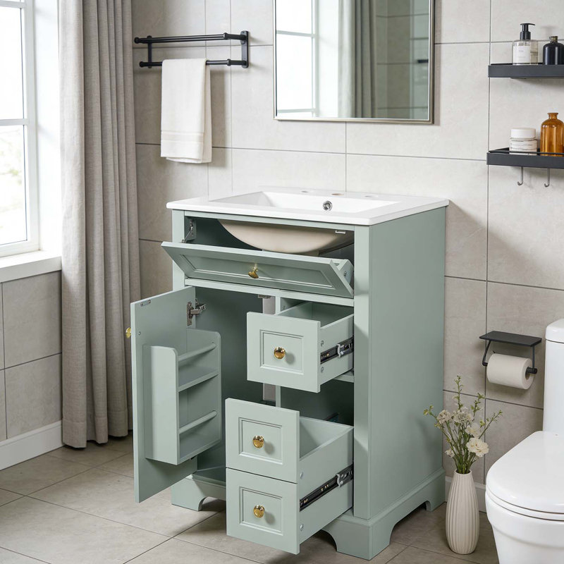 Meuble-lavabo moderne avec lavabo, pour petites et moyennes salles de bain, Vert