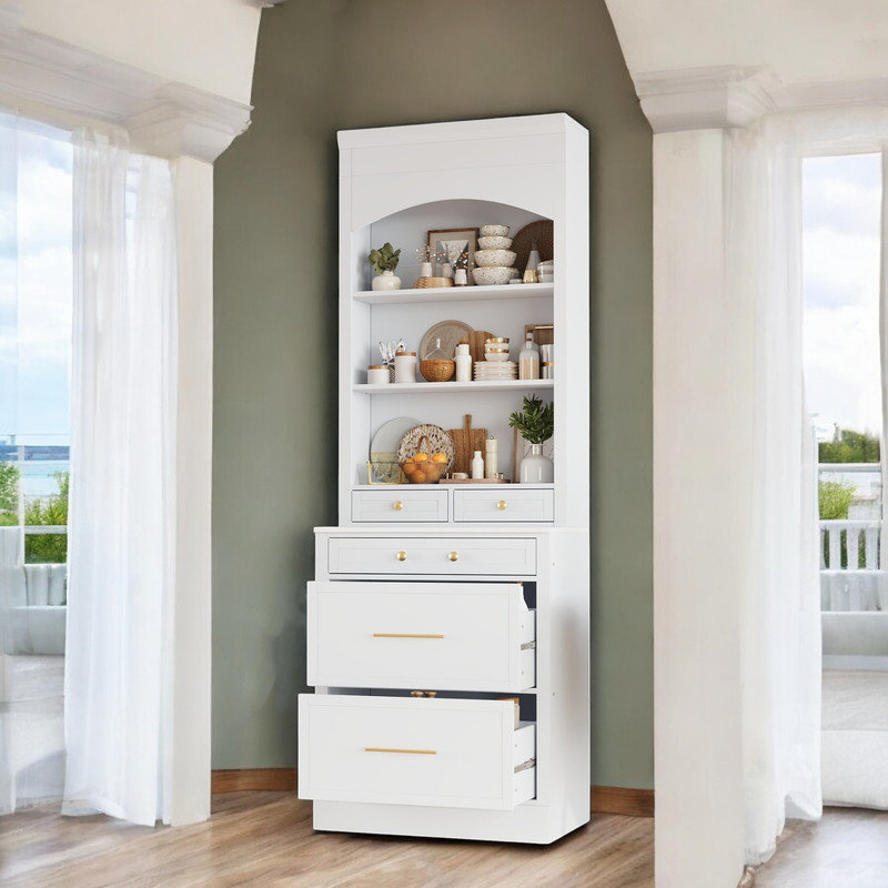 Garde-manger 83,8 po avec rangement solide, Blanc, Doré