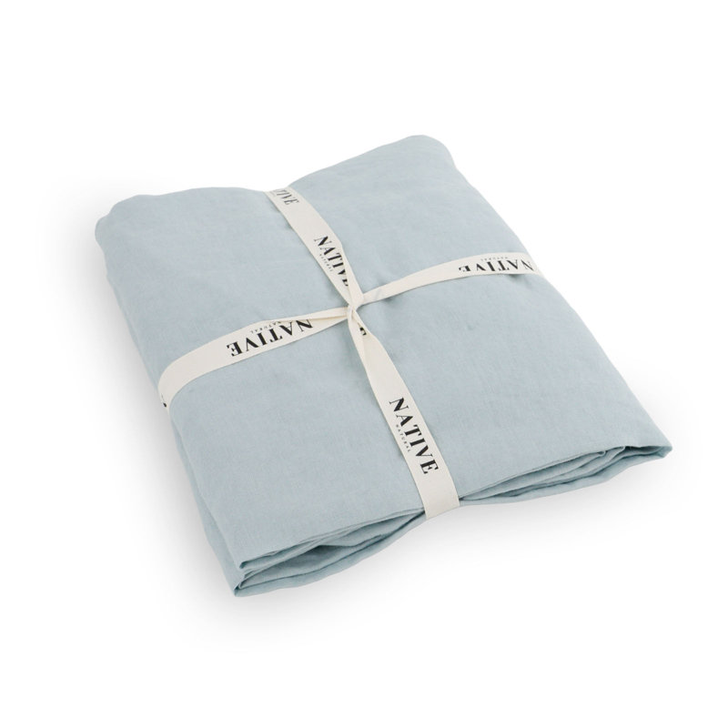 Elegant White Pure Linen Tablecloth, Blue