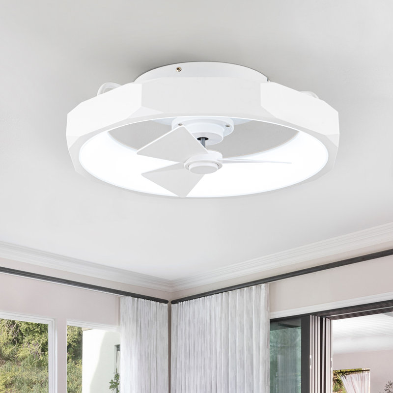 18.9" 6-Speed ??Flush Mount Ceiling Fan with Dimmable 3CCT LED Lights and Remote Control, Blanc