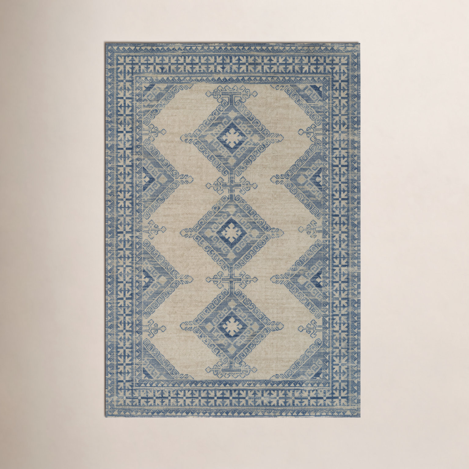 Aldona Blue Ivory Oriental Rug, Rectangle 3'3" x 5'
