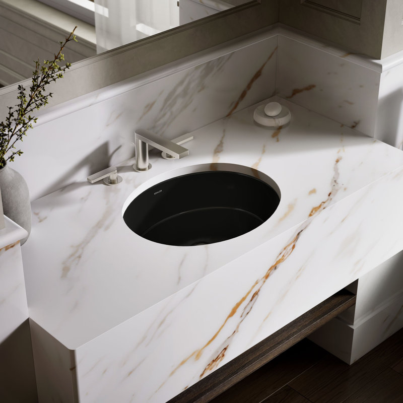 Verticyl Ceramic Oval Undermount Bathroom Sink with Overflow, Black
