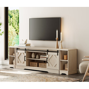 Laziza 78.6" W TV Stand for TVs up to 85" with Sliding Barn Doors and Open Storage 