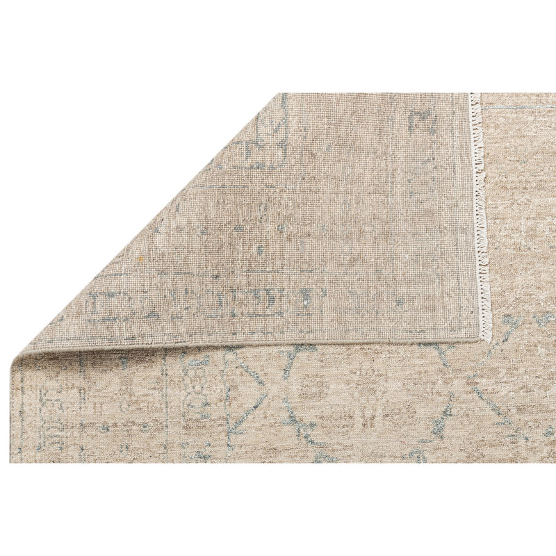 High-Quality Hand-Knotted Beige And Blue Area Rug, Rectangle 5' x 8'