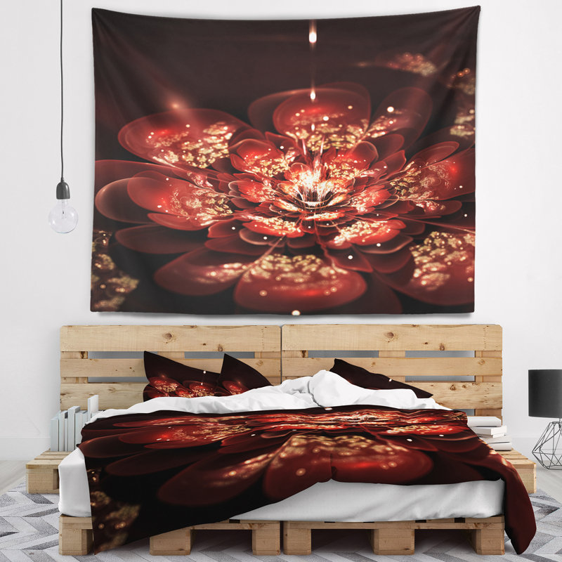 Tapisserie florale à motif de fleurs rouges, H 32 po x l 39 po