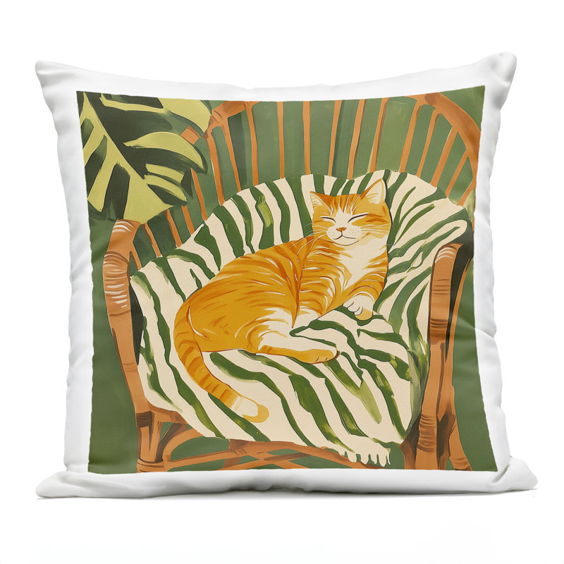 Coussin orange pour l'extérieur en forme de chaise en rotin orange, design par Walker Noble, 18 x 7 x 18, Chat vert et orange